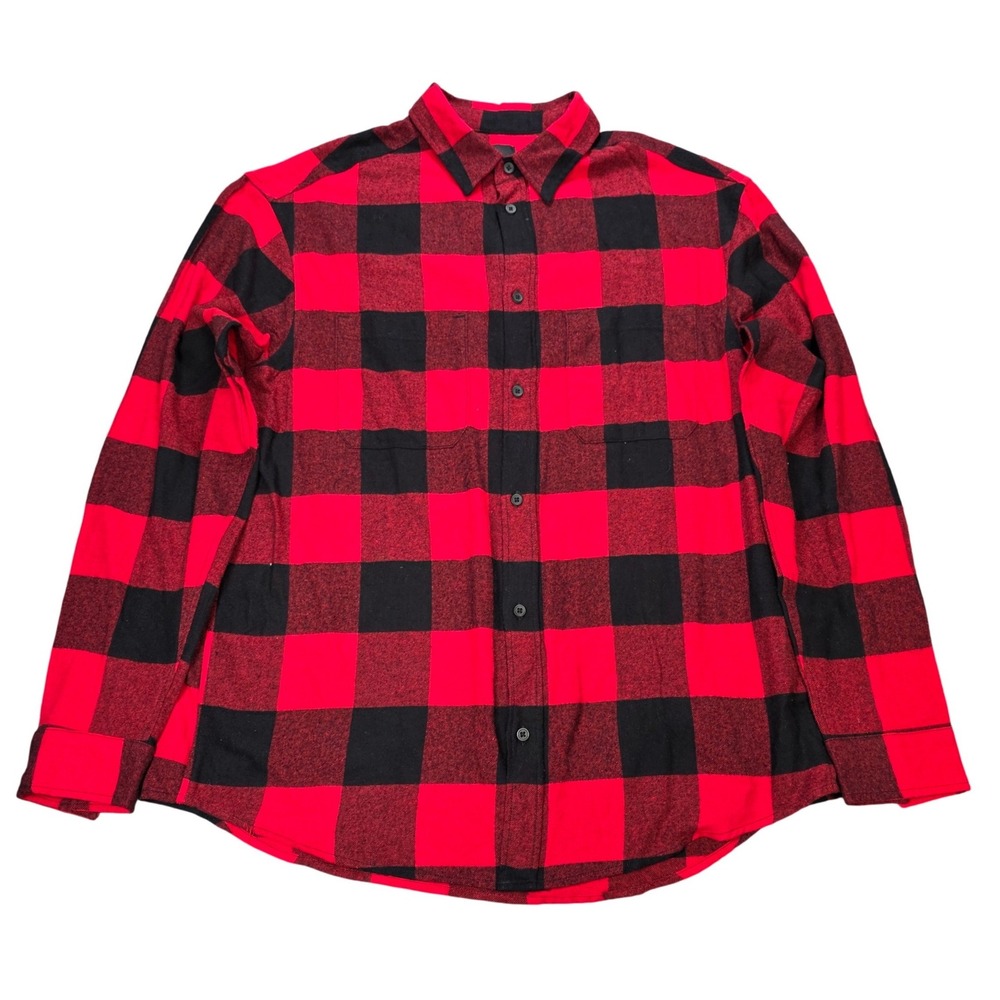 H&M Buffalo Plaid Flannel Shirt Men's Size L Red‎ Black Relaxed Fit 100% Cotton
